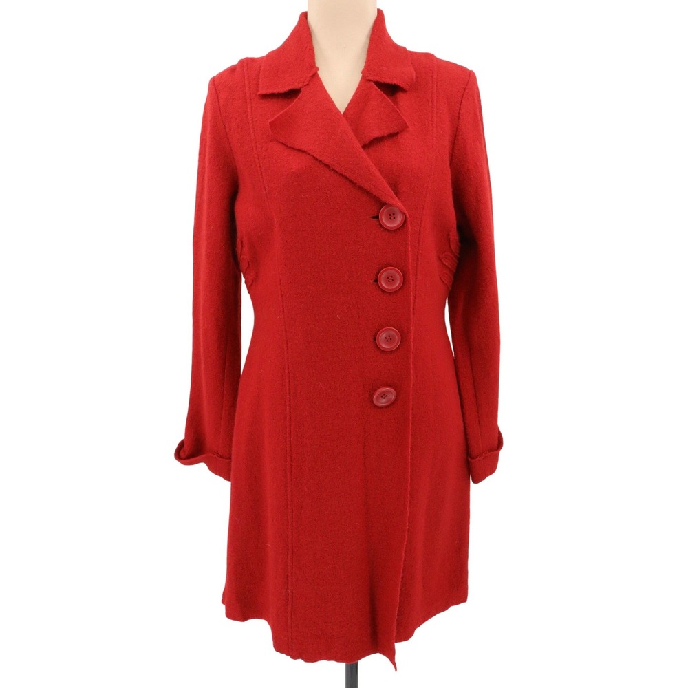 Clothes by Revue Red Wool Jacket Coat Lightweight‎ Size L Button Front Artisan